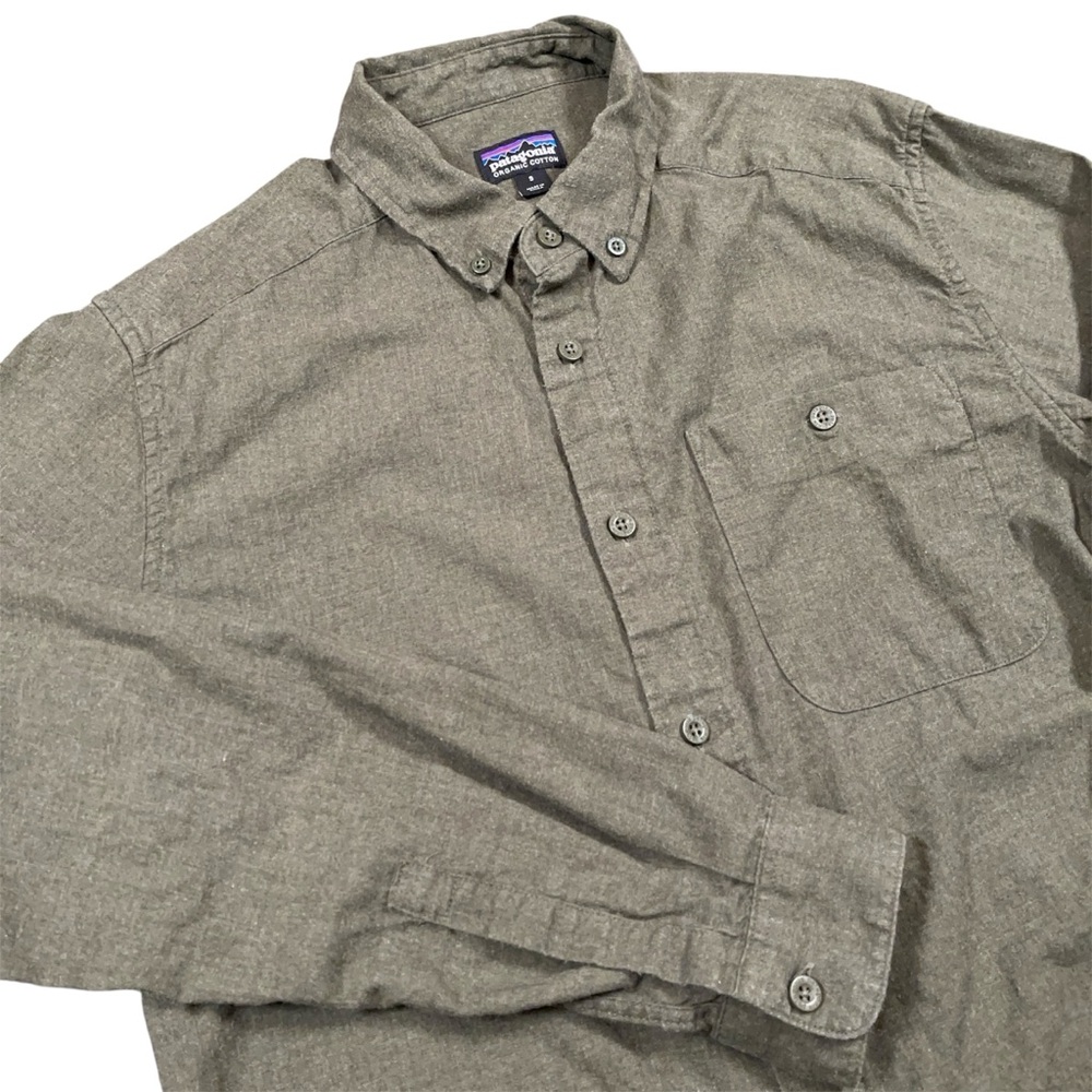 Patagonia Long Sleeve Shirt Men's Small Green Organic Cotton Outdoor Casual Camp